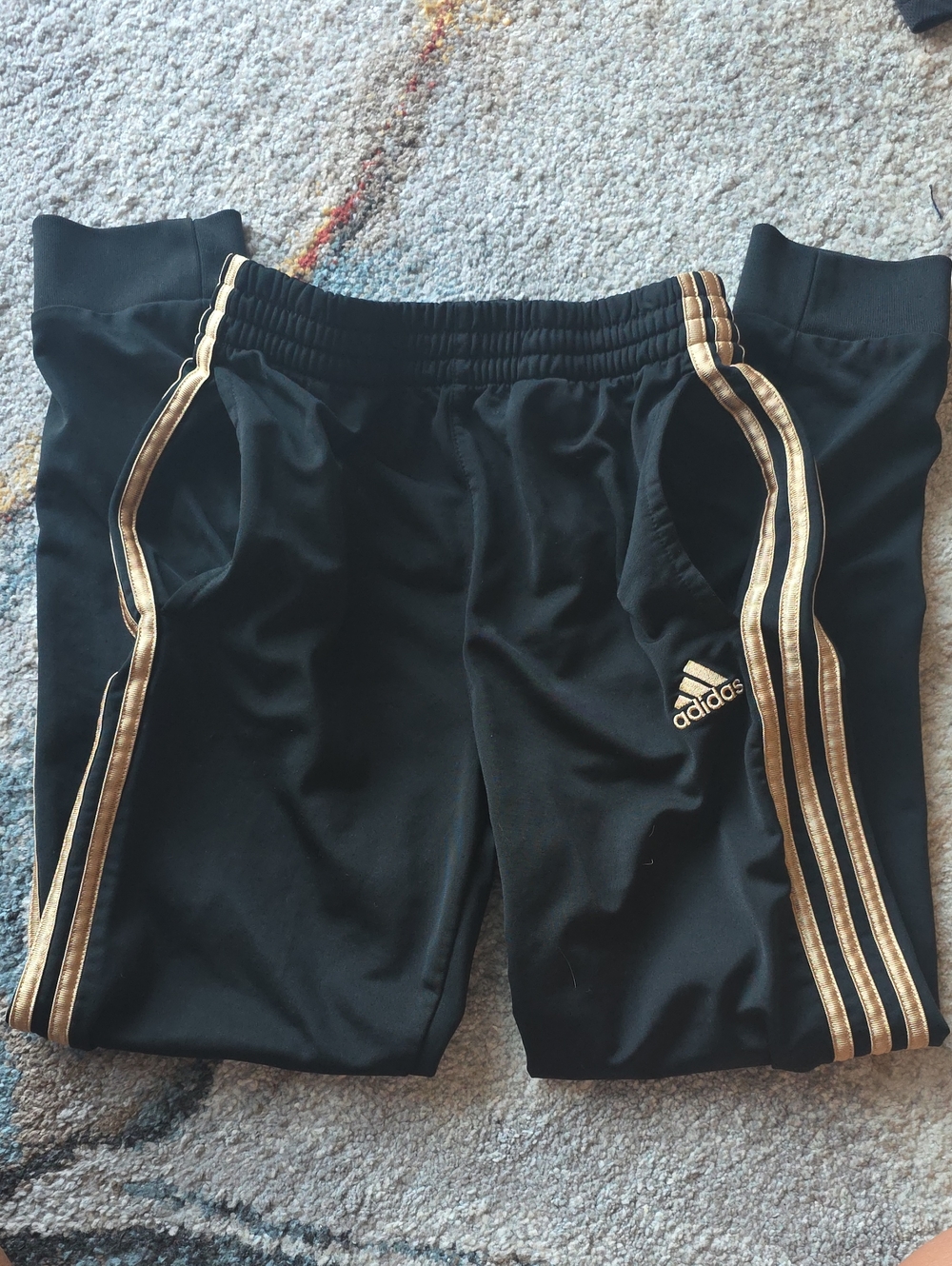 adidas Official Boys Black Track Pants Joggers with Gold Stripes 10-12 Tall Boys